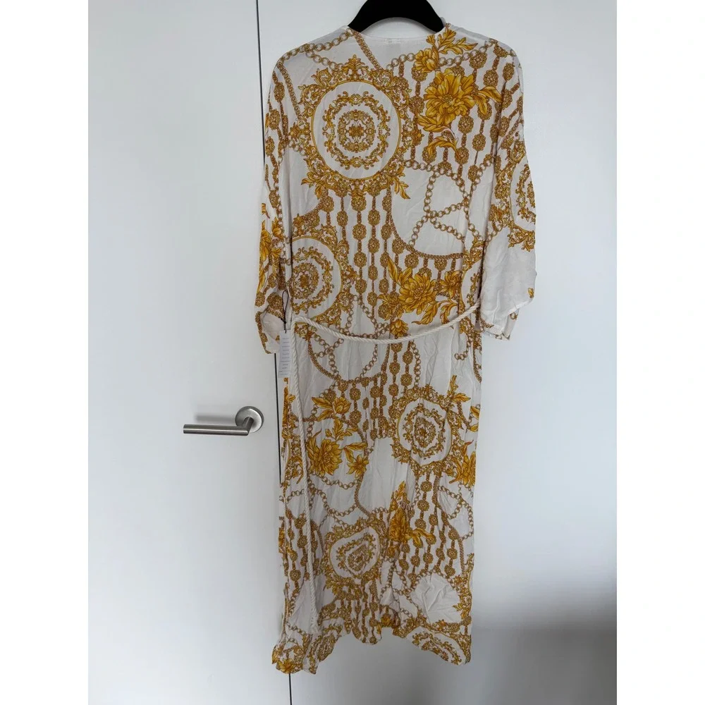 Forever 21 Baroque Chain Print Maxi Swim Cover Up White Gold Small NWT